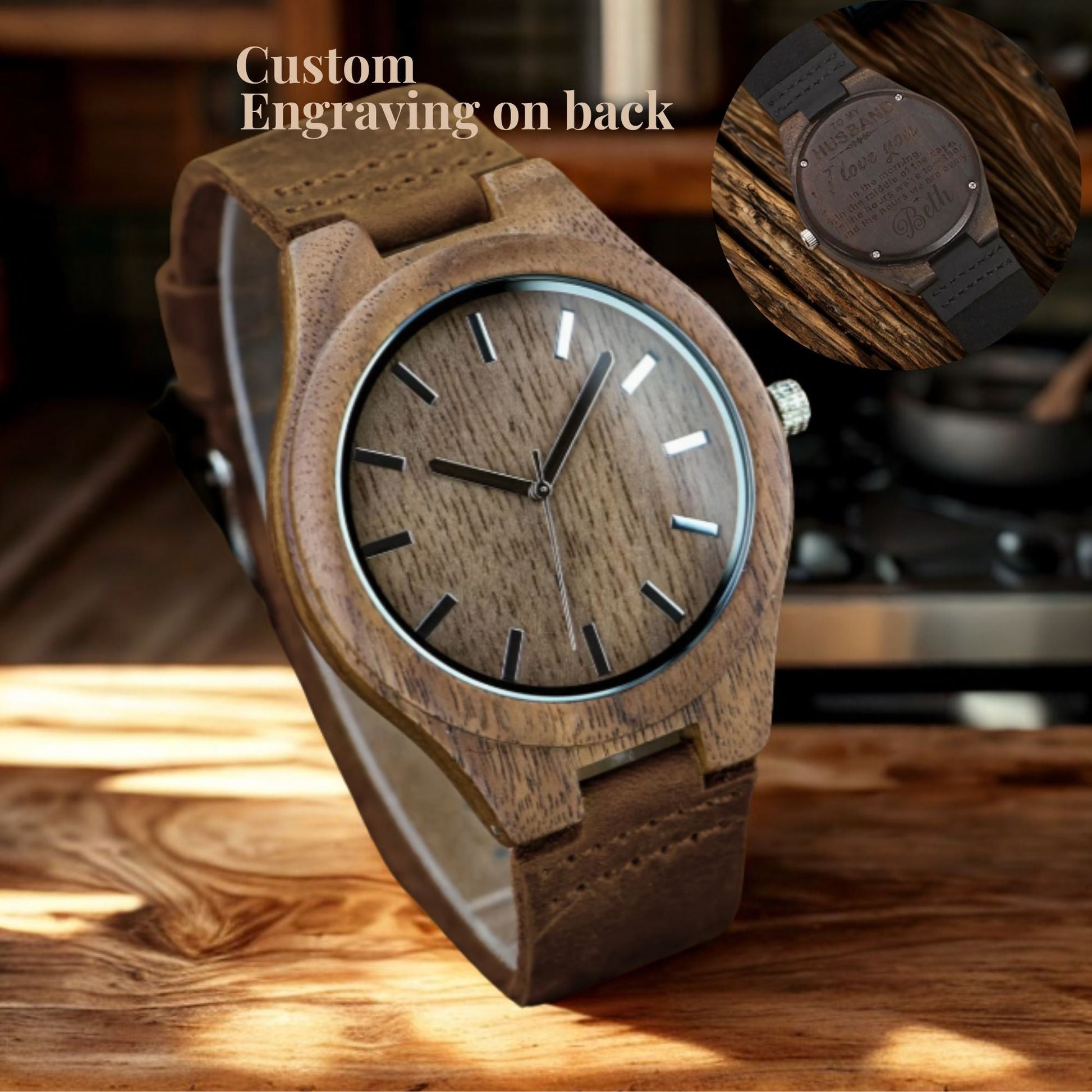 Custom Men Wood Watch Engraved Watch for Dad Personalized Husband