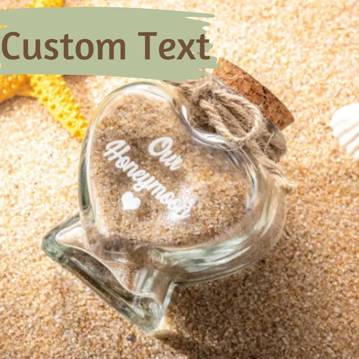 Custom Wedding Favor Heart Shaped Glass Jar for Destination Wedding Honeymoon Sand Keepsake Travel Wedding Message in a Bottle Beach Sand