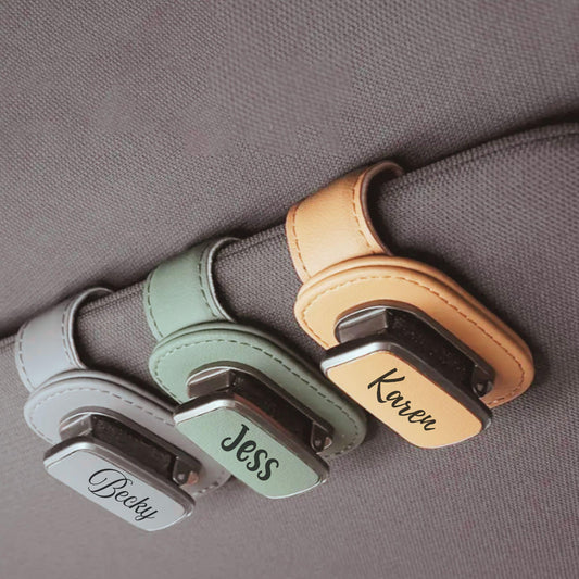 Personalized Vegan Leather Sunglasses Visor Clip: Car Accessory Gift