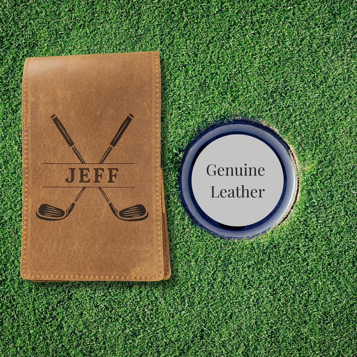 Personalized Leather Golf Yardage Book Cover Golf Tournament Gift for Golfer Custom Golf Accessory for Dad Client Gift for Lady Golfer