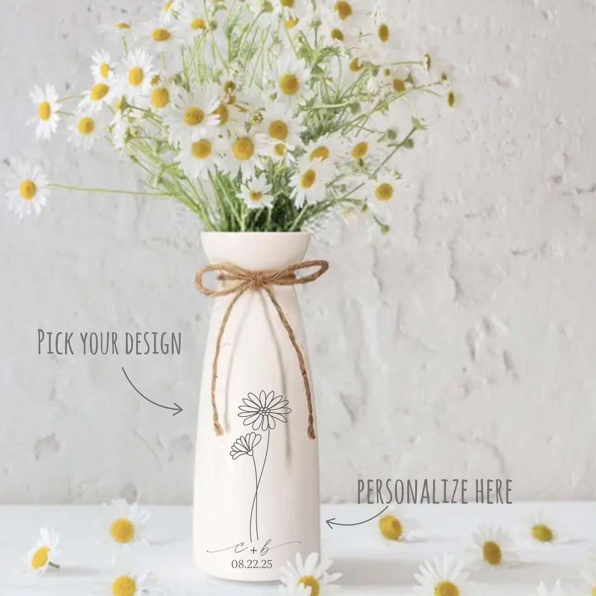Personalized Flower Vase Engraved Wedding Vase Ceramic Home Decor Bridal Shower Vase Bridal to Be Centrepiece Farmhouse Flower Vase for Mom