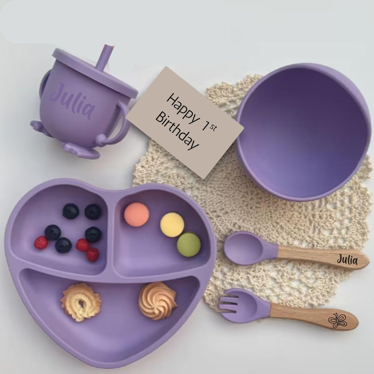 Personalized Baby Feeding Set for Toddler Fist Birthday Gift for Baby Shower Eco-Friendly Weaning Set