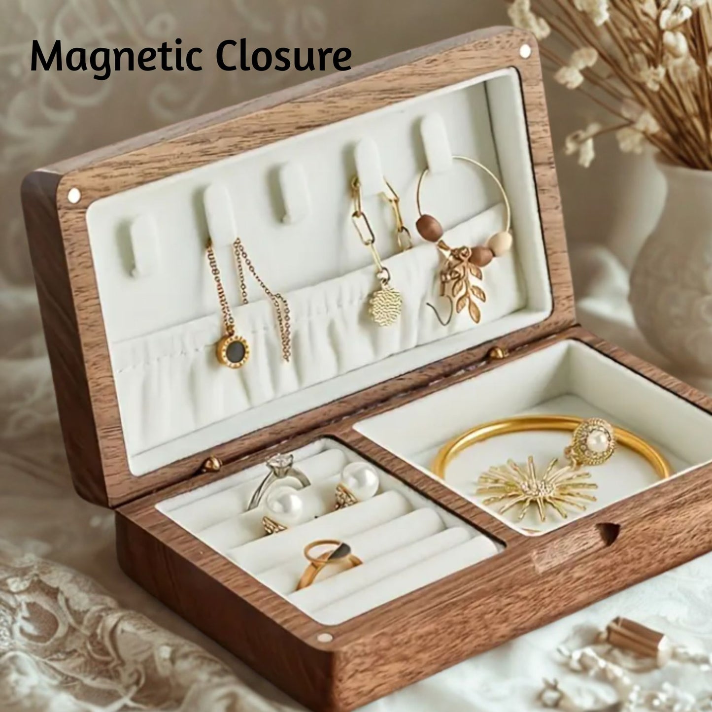 Personalized Jewelry Box for Daughter Gift Idea for Bridesmaid Gift Box with Engraving Birth Flower Design Custom Name Engraved Walnut Box