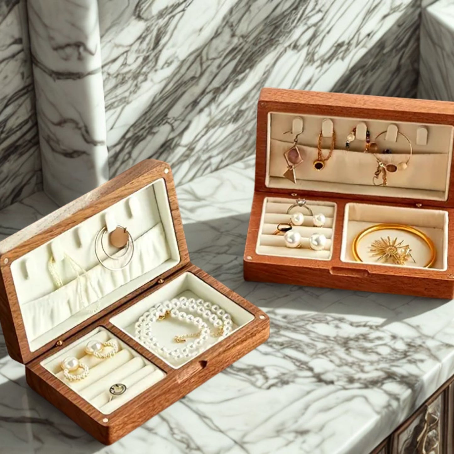 Personalized Jewelry Box for Daughter Gift Idea for Bridesmaid Gift Box with Engraving Birth Flower Design Custom Name Engraved Walnut Box