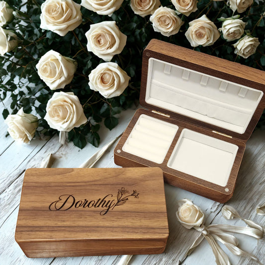 Personalized Jewelry Box for Daughter Gift Idea for Bridesmaid Gift Box with Engraving Birth Flower Design Custom Name Engraved Walnut Box
